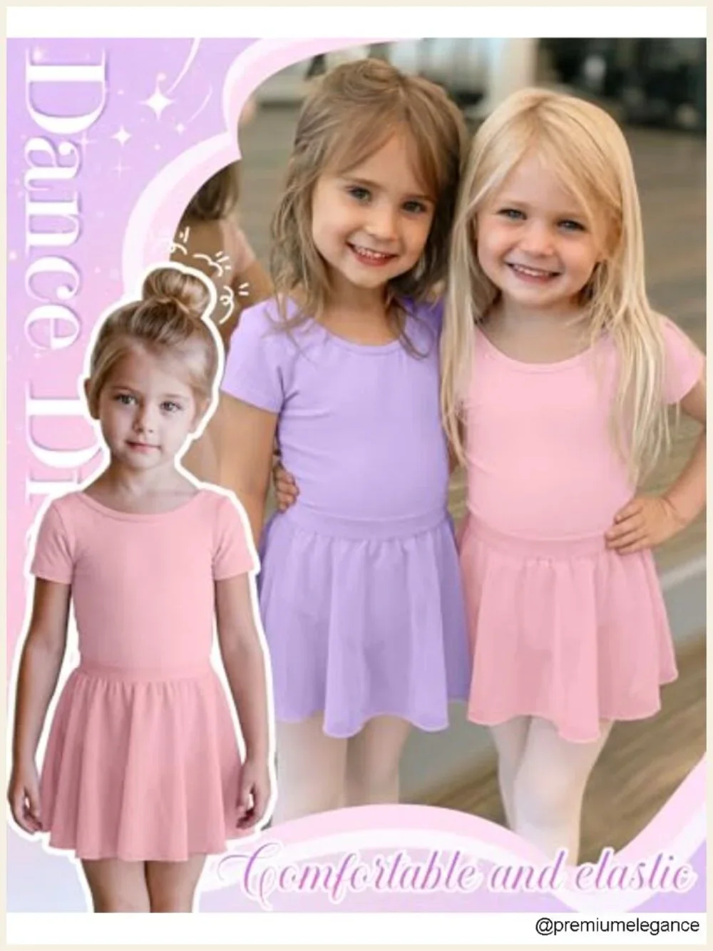 2 Pack Ballet Leotards for Girls Short Sleeve Dance Dress with Removable Skirt